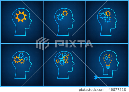 Head silhouette lightbulb inspiration concept set 46877218