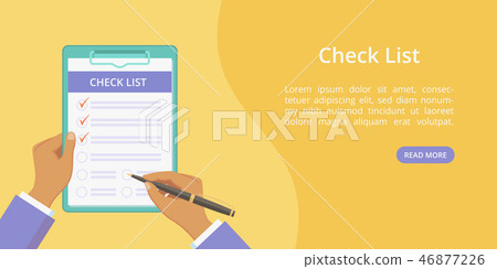 Hands with clipboard check list web page template 46877226