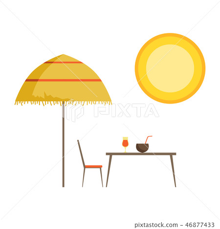 Straw umbrella, table and cocktails, summer time vector Illustration Straw umbrella, table and cocktails, summer time vector Illustration 46877433