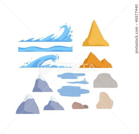 Mountains, rock stones, waves nature landscape constructor design elements vector Illustration 46877440