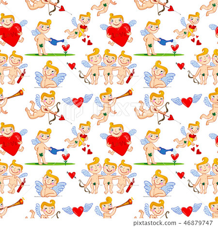 Seamless pattern with Funny cartoon cupids 46879747