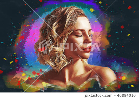 Closeup of naked beautiful woman posing with closed eyes 46884016