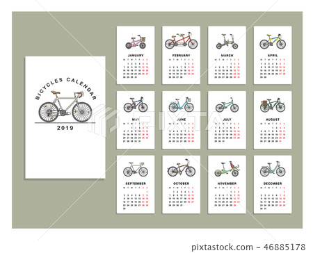 Bicycles calendar 2019. Vector Bicycles calendar 2019. Vector 46885178