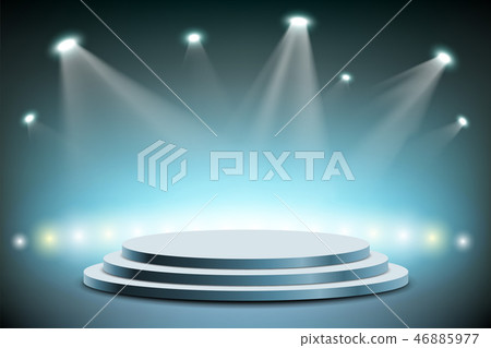 Spotlights illuminates a round stage. Spotlights illuminates a round stage. 46885977