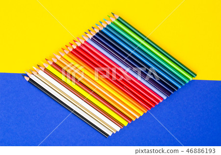 Set of colored pencils for schoolboy on bright Set of colored pencils for schoolboy on bright 46886193
