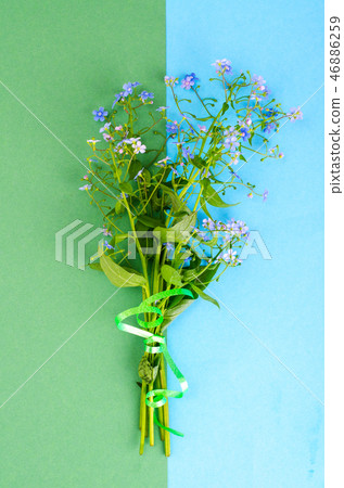 Small bouquet with blue flowers 46886259