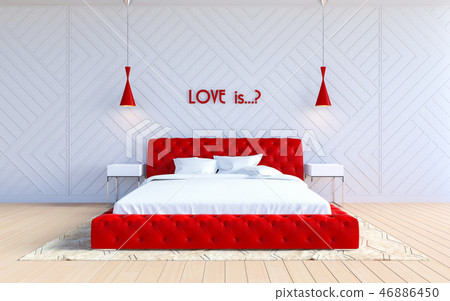 Modern bedroom interior in Valentine theme color Modern bedroom interior in Valentine theme color 46886450