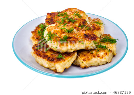 Plate with meat fritters, cutlets Plate with meat fritters, cutlets 46887159