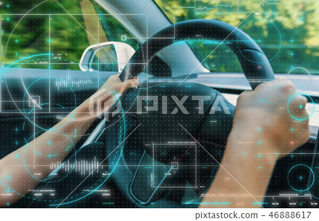 Person driving in a new high tech car 46888617