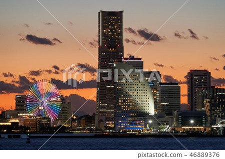 Cityscape Yokohama Port Minatomirai Evening scenery 46889376