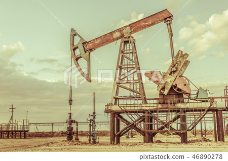 Pump jack. Extraction of oil. Petroleum concept. 46890278