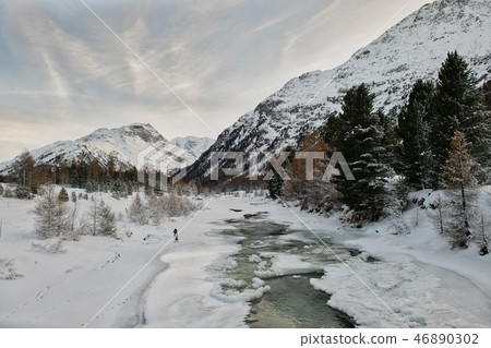 Frost landscape in Engadine valley  46890302