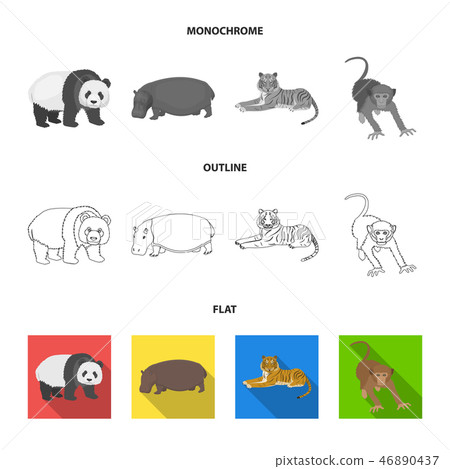 Bamboo bear, hippopotamus, wild animal tiger, monkey . Wild animal set collection icons in flat 46890437
