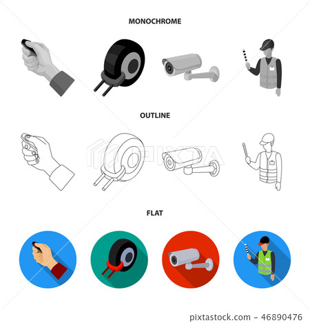 Car alarm, wheel rim, security camera, parking assistant. Parking zone set collection icons in flat 46890476