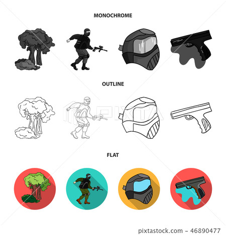 Mask, gun, paint, inventory .Paintball set collection icons in flat,outline,monochrome style vector 46890477