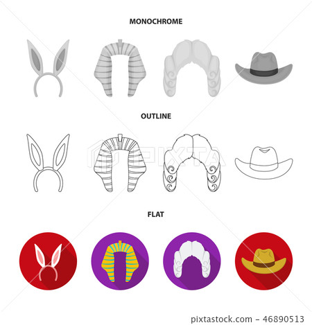 Rabbit ears judge wig cowboy. Hats set Stock Illustration