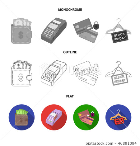 Purse, money, touch, hanger and other equipment. E commerce set collection icons in flat,outline 46891094