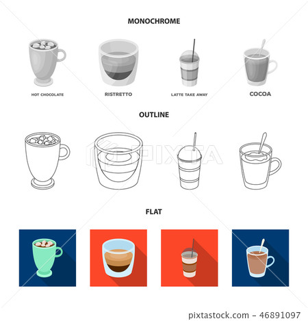 Ristretto, hot chocolate, latte take-away.Different types of coffee set collection icons in flat 46891097