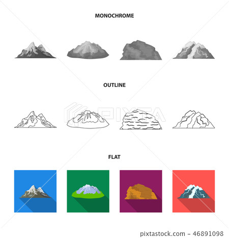 Mountains in the desert, a snowy peak, an island with a glacier, a snow-capped mountain. Different Mountains in the desert, a snowy peak, an island with a glacier, a snow-capped mountain. Different 46891098