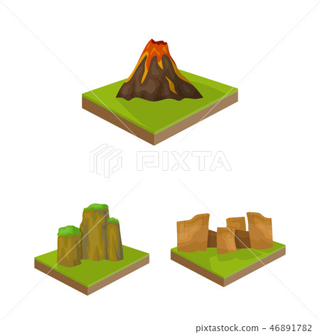 Mountains, massive cartoon icons in set collection for design. The surface of the earth vector Mountains, massive cartoon icons in set collection for design. The surface of the earth vector 46891782