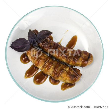 Grilled sausages with sauce Grilled sausages with sauce 46892434