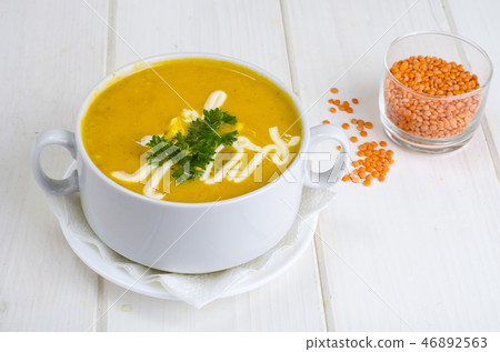 Vegetable soup puree with lentils and pumpkin 46892563