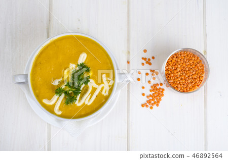 Vegetable soup puree with lentils and pumpkin Vegetable soup puree with lentils and pumpkin 46892564