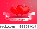 Two red hearts and a pink ribbon  46893019
