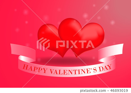 Two red hearts and a pink ribbon Two red hearts and a pink ribbon 46893019