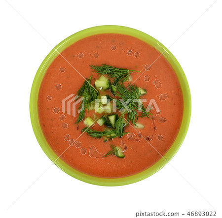Gazpacho in a green bowl, top view, isolated Gazpacho in a green bowl, top view, isolated 46893022