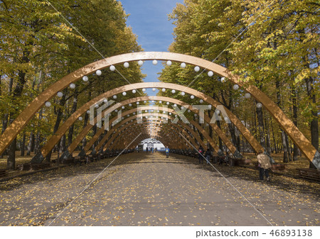 Sokolniki park, sunny autumn day wooden arch Sokolniki park, sunny autumn day wooden arch 46893138