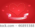 The red hearts and a pink ribbon with the inscription of a happy Valentine's Day on a burgundy 46893388
