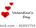 Three red hearts on laces against white background 46893754