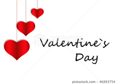 Three red hearts on laces against white background 46893754