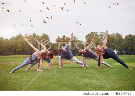 Group sport physical exercise outdoor in the park. Group sport physical exercise outdoor in the park. 46894755