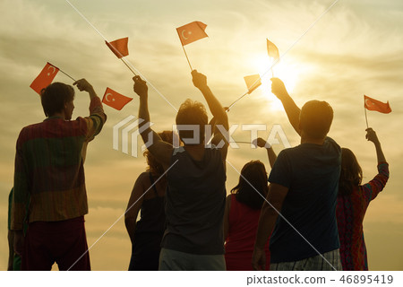 Happy turkish family with flags. 46895419