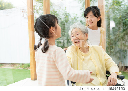 3 generations Family care care wheelchair Senior child family image 46896160