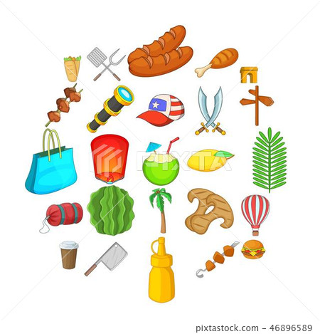 Touristic space icons set, cartoon style Touristic space icons set, cartoon style 46896589