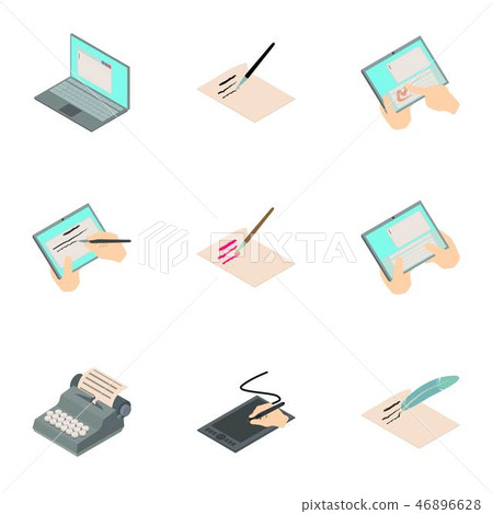 Signature tablet icons set, isometric style 46896628