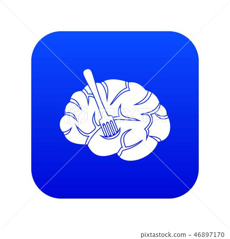 Fork is inserted into the brain icon digital blue 46897170