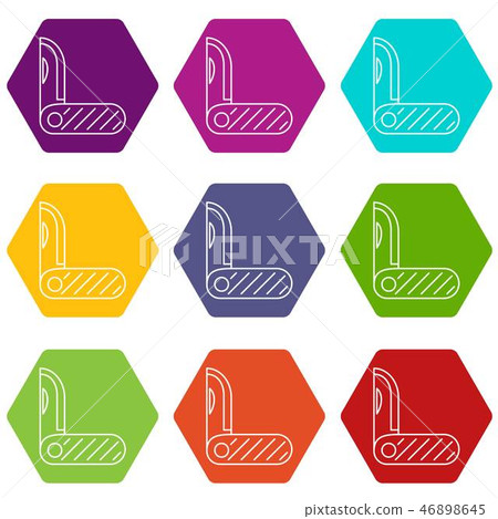 Pocket knife metal icons set 9 vector 46898645