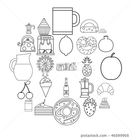Snack to coffee icons set, outline style Snack to coffee icons set, outline style 46899908