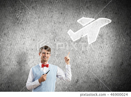 Elegant banker wearing red tie and airplane as transportation concept 46900024