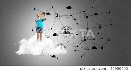 Idea of children Internet communication or online playing and parent control 46900490