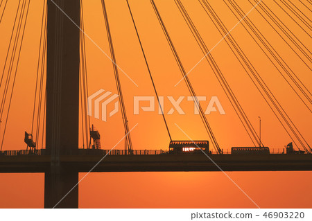 a sun set of Ting Kau Bridge hk 46903220