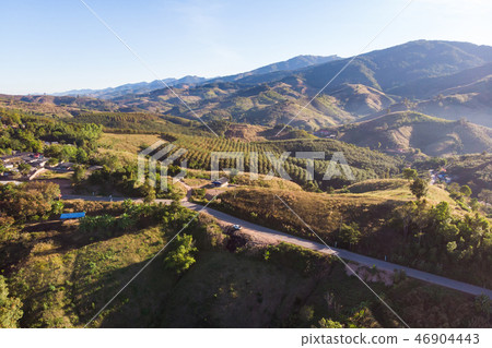 Drone shot aerial view landscape of mountain Drone shot aerial view landscape of mountain 46904443
