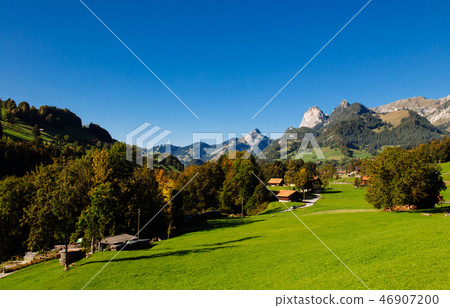 Farmland and rural hill in suburb area of Montreux 46907200