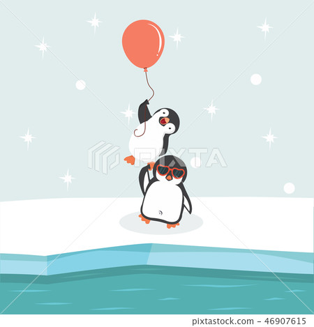 North pole Arctic  with  penguins  holding balloon 46907615