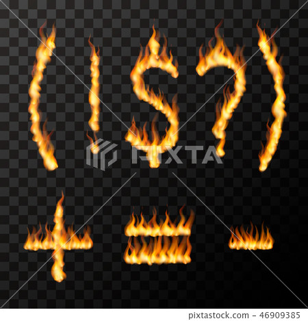 Bright realistic fire flames in special letters shape, hot font concept on transparent Bright realistic fire flames in special letters shape, hot font concept on transparent 46909385