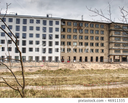 Concrete Building with broken windows at Prora, Concrete Building with broken windows at Prora, 46911335